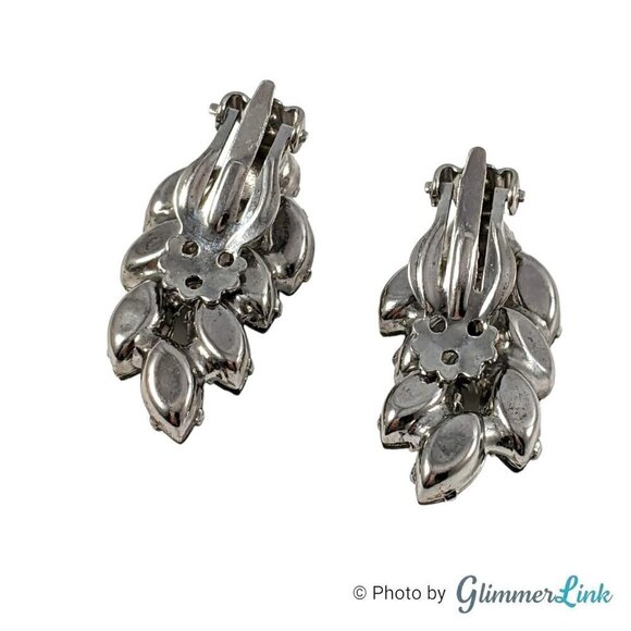 VTG Smoky Gray Navettes & AB Rhinestones Ear Climber Silver Tone Clip On Ear - Picture 6 of 9